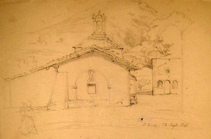 Ermitage de Sant-Gent, Le  Bausset, Provence - Crédit J. J. Bonaventure Laurens, Bibliothèque Inguimbertine, Carpentras, Vaucluse - Album 22 (Fol. 49) Année 1848, dessins au crayon