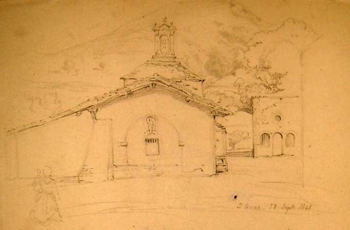 Ermitage de Sant-Gent, Le  Bausset, Provence - Crdit J. J. Bonaventure Laurens, Bibliothque Inguimbertine, Carpentras, Vaucluse - Album 22 (Fol. 49) Anne 1848, dessins au crayon